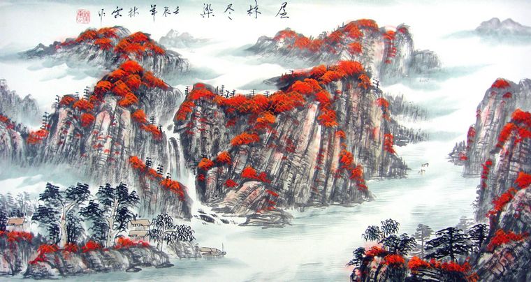 三尺写意山水画