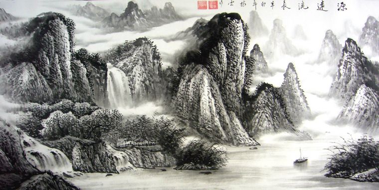 黑白山水画